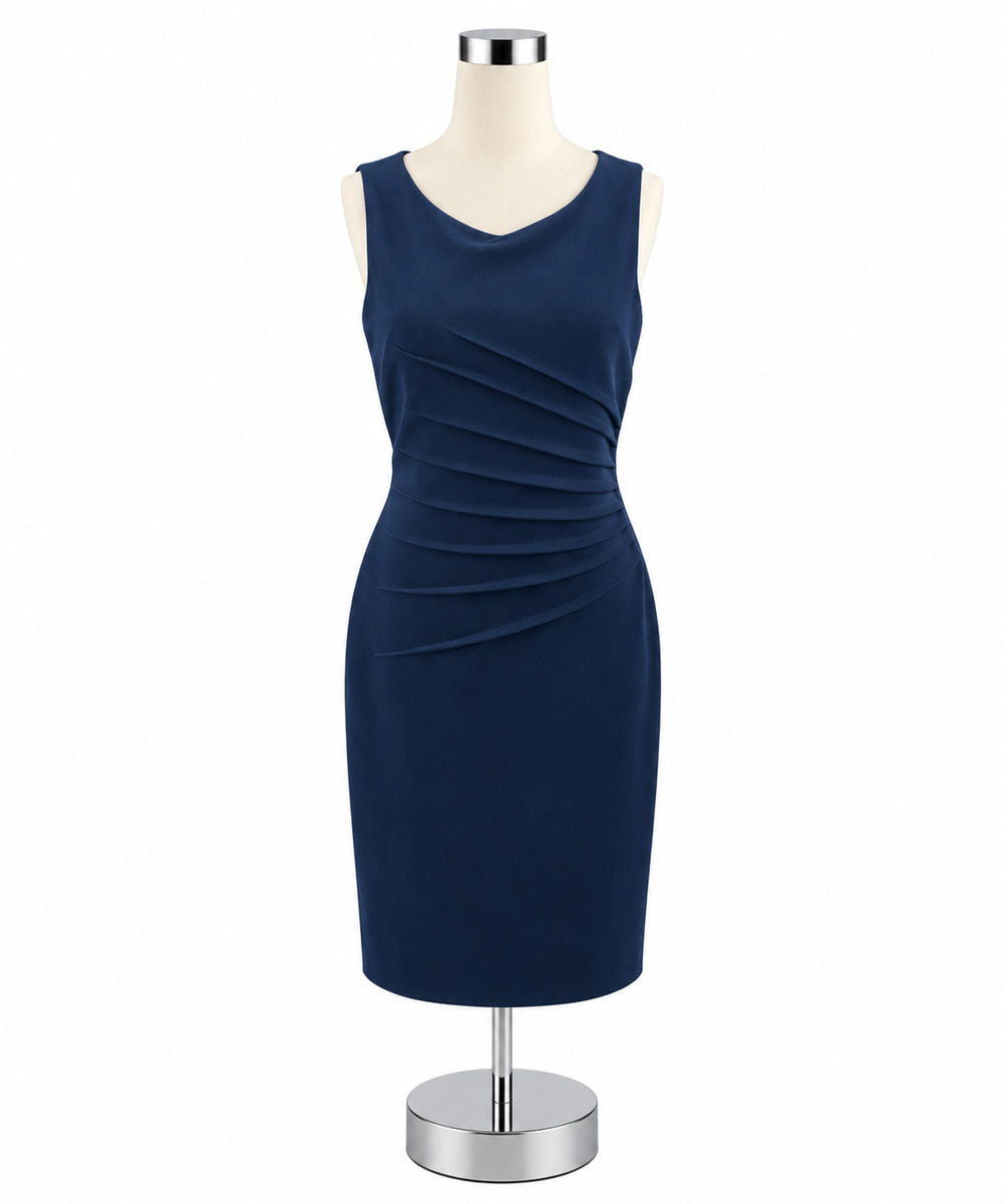 Ivanka Trump Navy Blue Textured Ruched Sheath Dress Size 10
